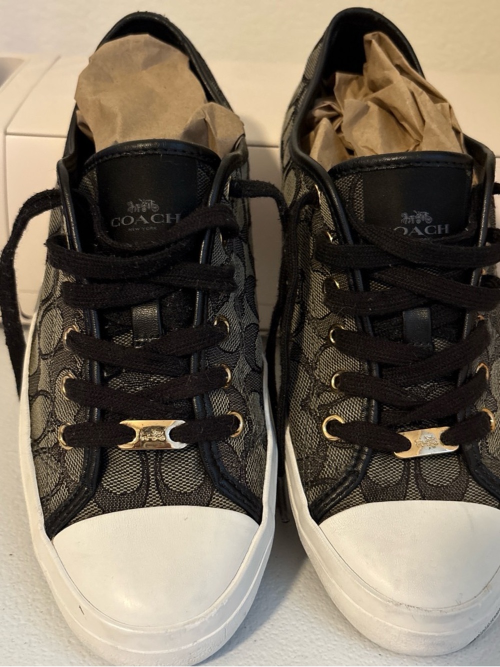 SOLD
Coach Black Signature Canvas Lace-Up Sneakers with White Soles